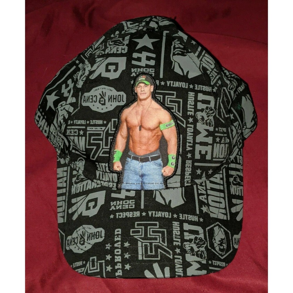 WWE WWF JOHN CENA SNAPBACK HAT CAP RARE HTF WRESTLING LOGO LOGOS BLACK GRAY EUC